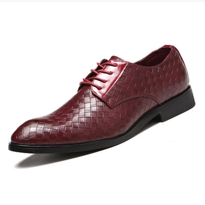 Men's Business Casual Pointed Toe Patchwork Plaid Faux Leather Shoes
