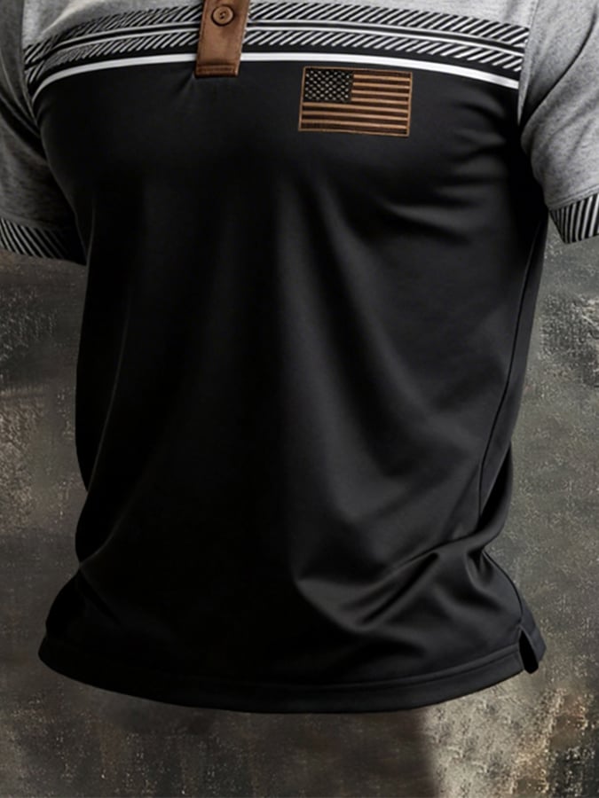 Men's Retro Patriot Color Block Polo Collar Short Sleeve