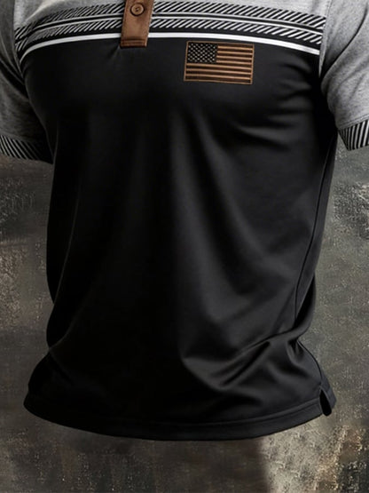 Men's Retro Patriot Color Block Polo Collar Short Sleeve