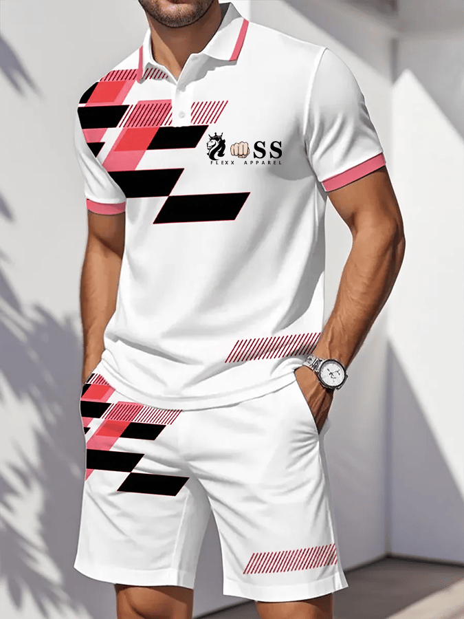 Men's Retro Letter Design Casual Business Comfortable And Breathable Short Sleeve Polo Shirt Suit