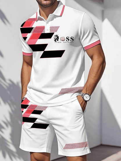 Men's Retro Letter Design Casual Business Comfortable And Breathable Short Sleeve Polo Shirt Suit