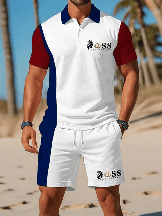 Men's Retro Letter Design Casual Business Short Sleeve Polo Shirt Suit