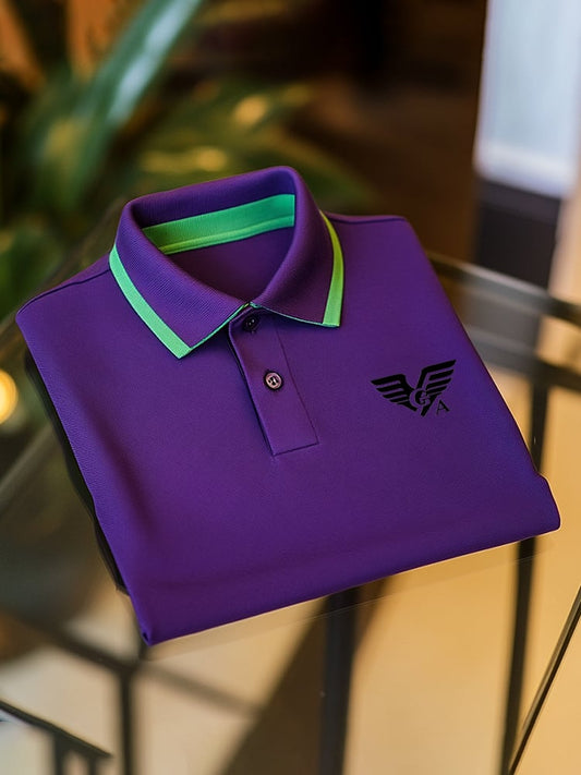 Men's Classic Business Check Logo Button Short Sleeve Polo Shirt