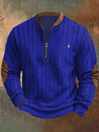 Men's Retro Business Print Zip Collar Sweatshirt