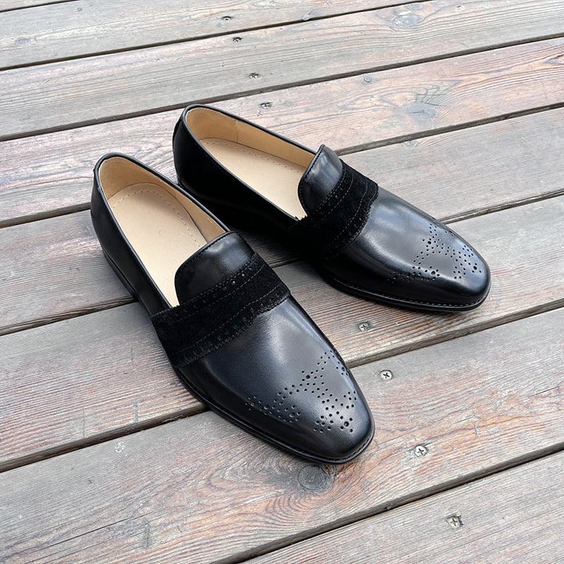Business Casual Patchwork Flat Bottom Top Layer Cowhide Men'S Leather Shoes