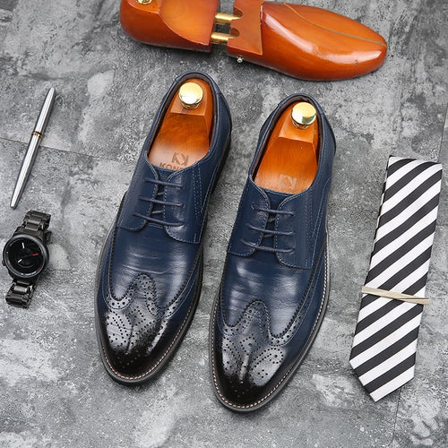 Men'S Business Casual Baroque Pointed Lace Up Leather Shoes