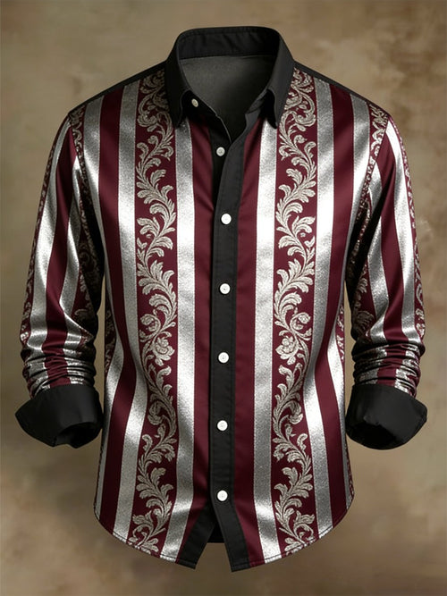 Men's Retro Business Color Block Striped Pattern Long-Sleeve Shirt