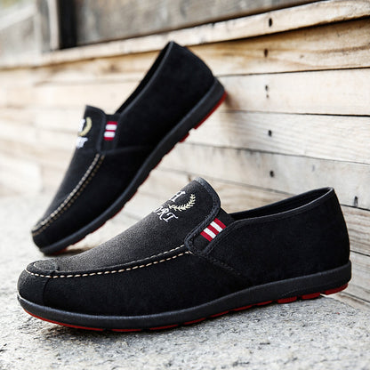 Cowhide-Soled Low-Top Canvas  Loafers