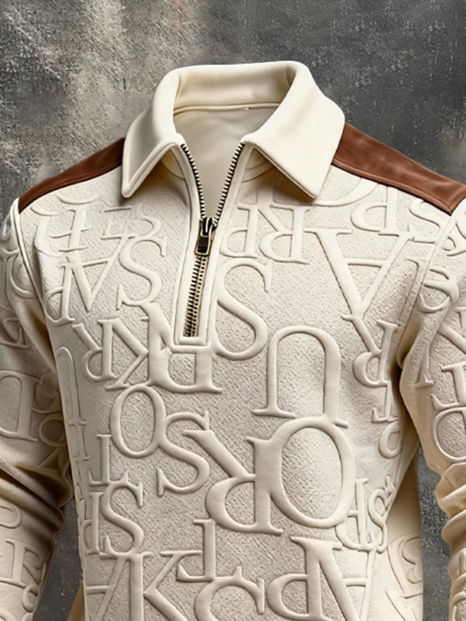 Men'S Textured Paneling And Color-Block Long-Sleeved Sweatshirt