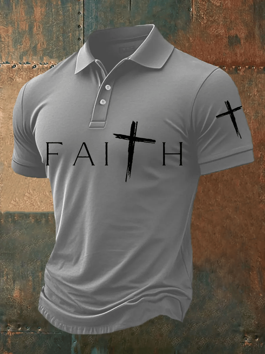 Men's Faith Cross Print Polo Shirt