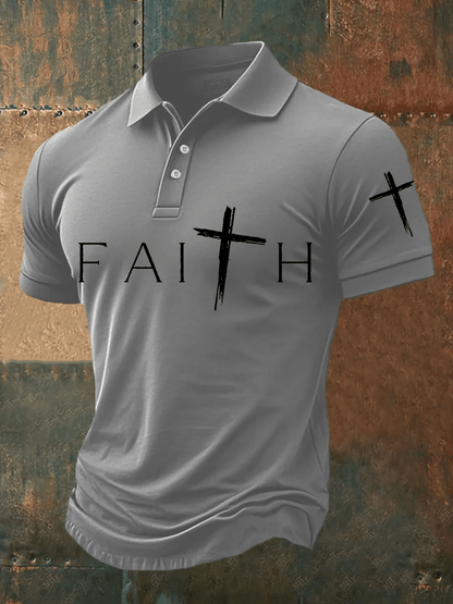 Men's Faith Cross Print Polo Shirt