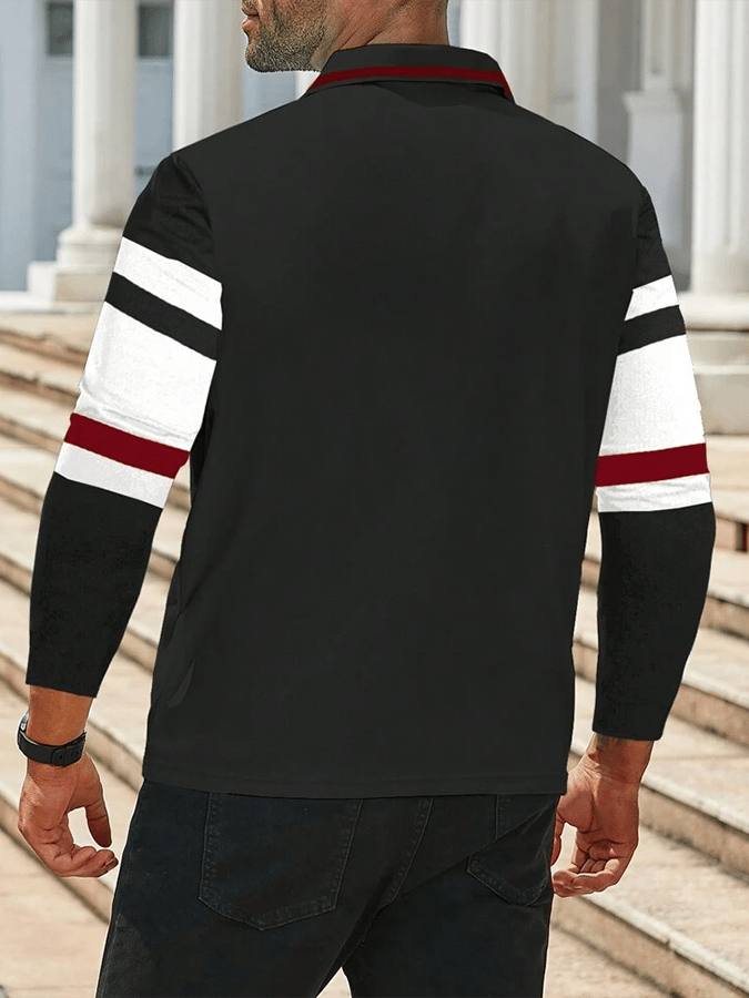Men's Striped Business Casual Long Sleeve Polo Shirt