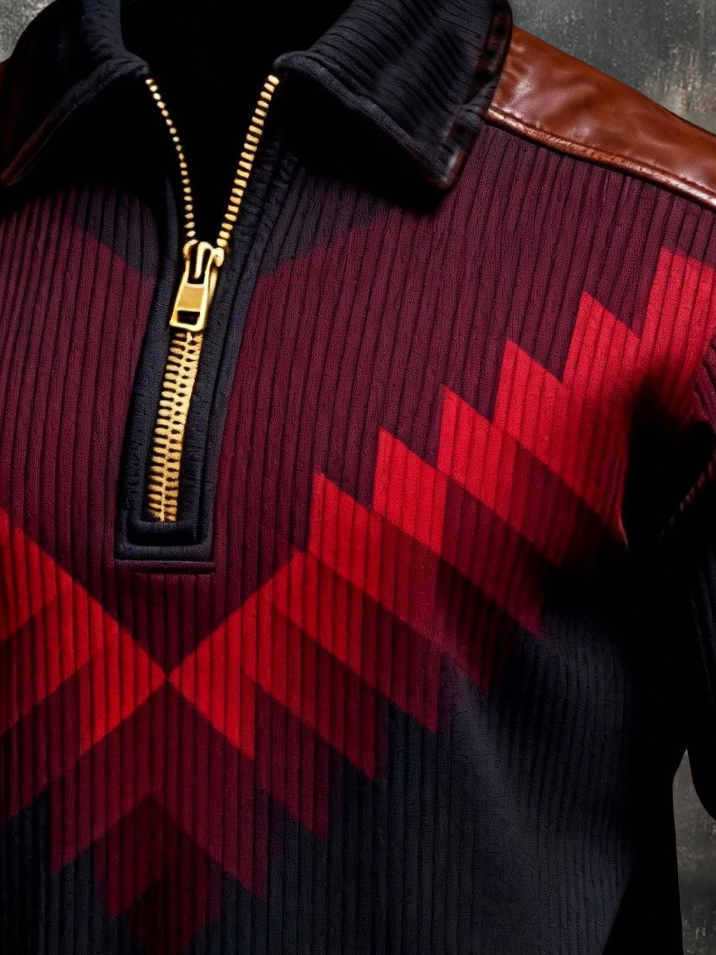 Men's Vintage Color-Block Printed Zip-Up Hoodie