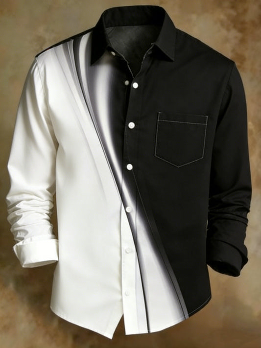 Men's Retro Abstract Art Print Colorblock Pattern Business Style Shirt