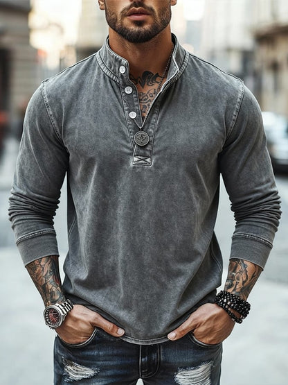 Men's Vintage Washed and Distressed Outdoor Zip-Up Hoodie