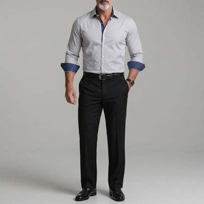 Men's Classic Geometric Pattern Splicing Cuffs Slim Fit Long Sleeve Shirt
