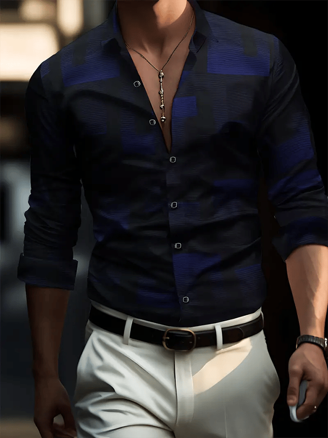 Men's Geometric Design Business Casual Shirt