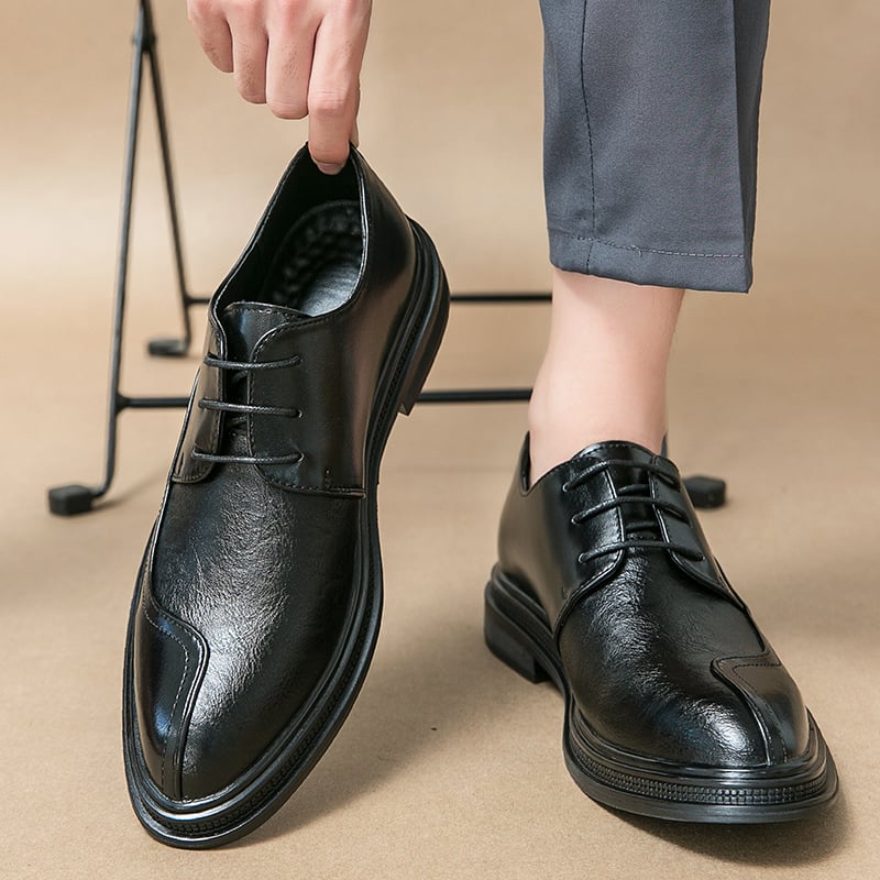 Mens Plaid Casual Fashion Patchwork Lace-Up Leather Shoes