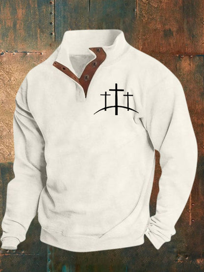 Men's Faith  Printed Stand Collar Button Sweatshirt