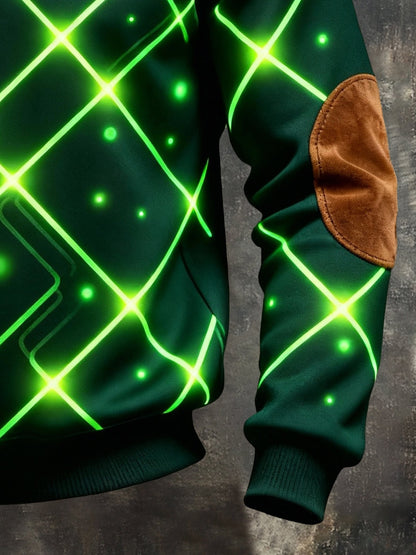 Men's Retro Color Block Print Color-Blocked Zip-Up Sweatshirt