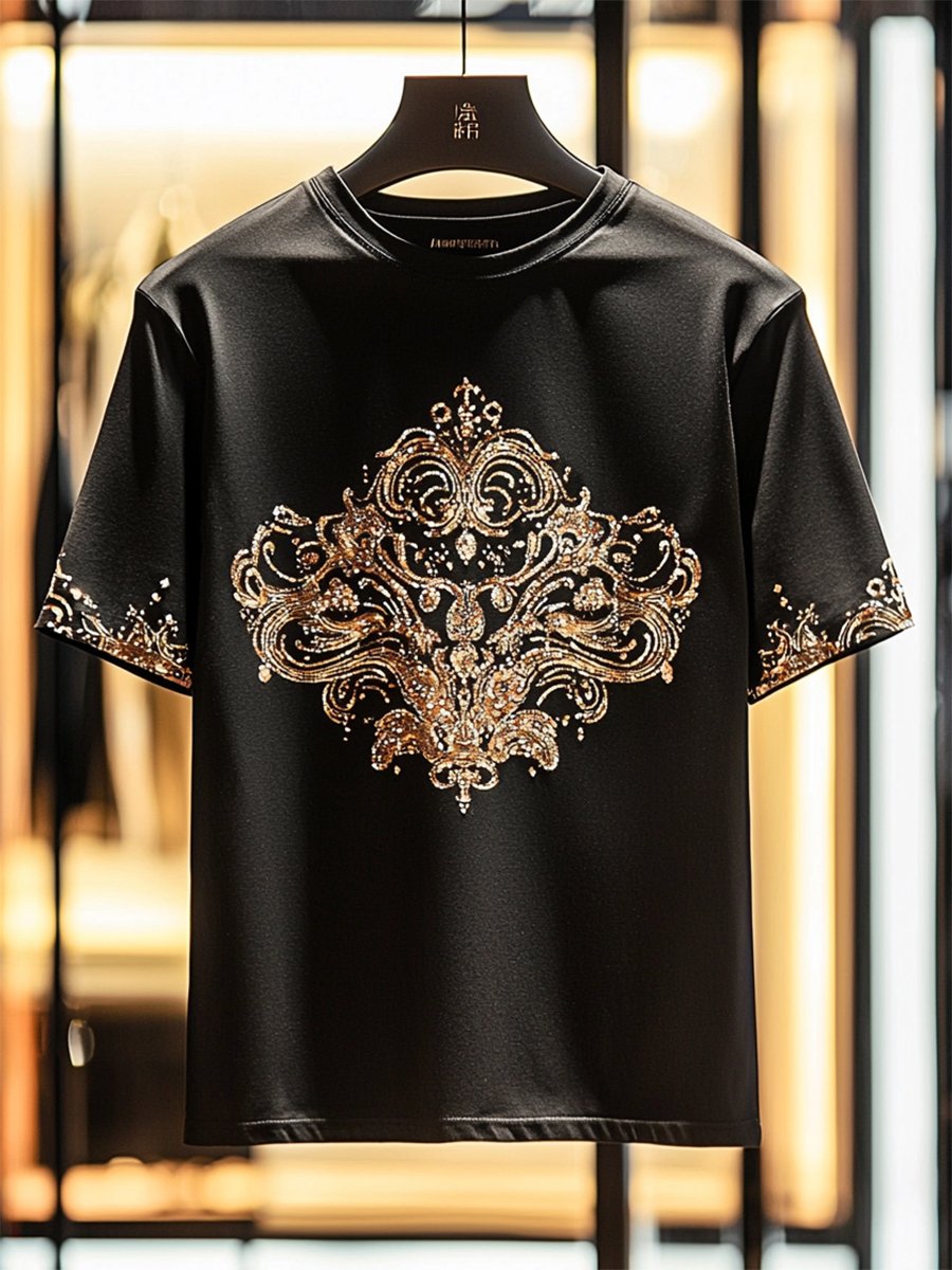 Men's Business Luxury Printed  Cotton Short Sleeve T-Shirt