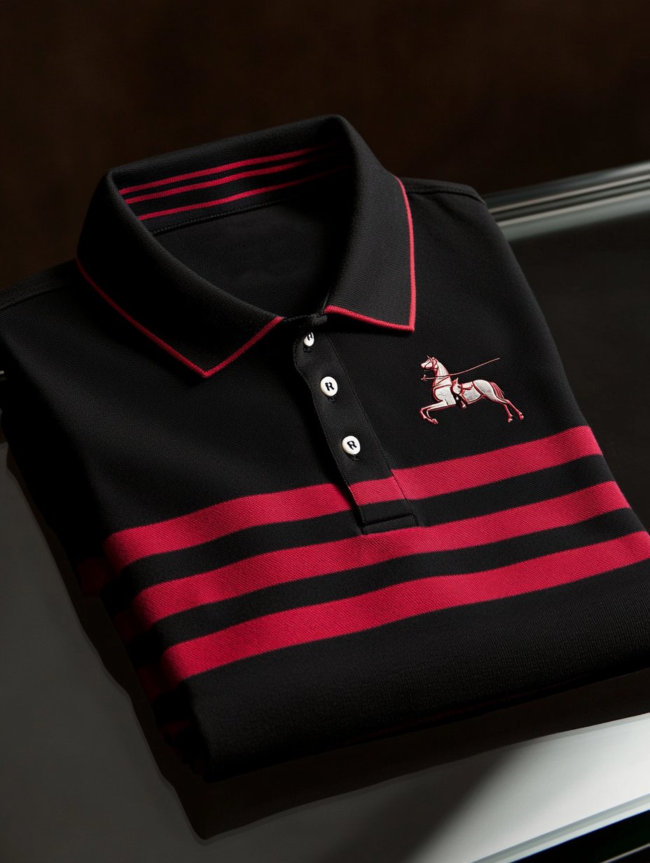 Men's Business Casual Polo Shirt with Embroidered Buttons and Short Sleeves