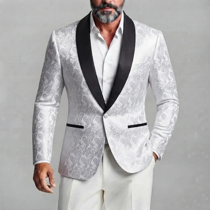 Men's Party Royal Blue Paisley Pattern Contrast Shawl Lapel Slim Fit Blazer
