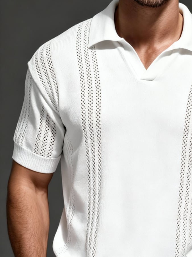 Men's Casual Knitted Jacquard Stretch Polo Shirt
