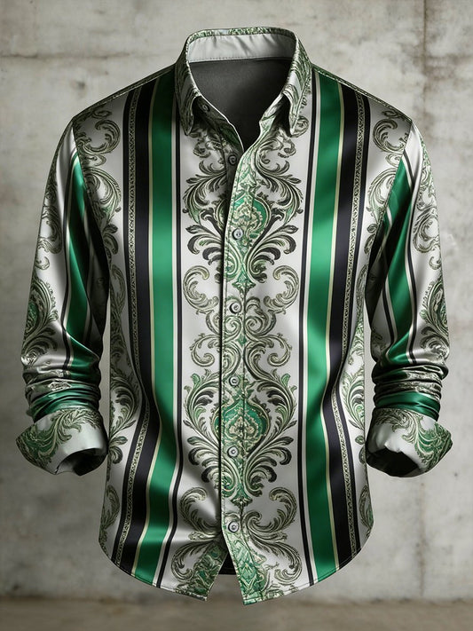 Men's Retro Business Color Block Striped Pattern Long-Sleeve Shirt