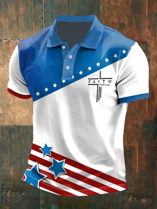 Men's Casual Faith Independence Day Printed POLO Shirt