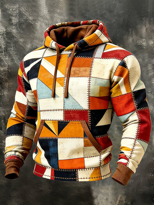 Men's Casual Geometric Patchwork Art Hoodie