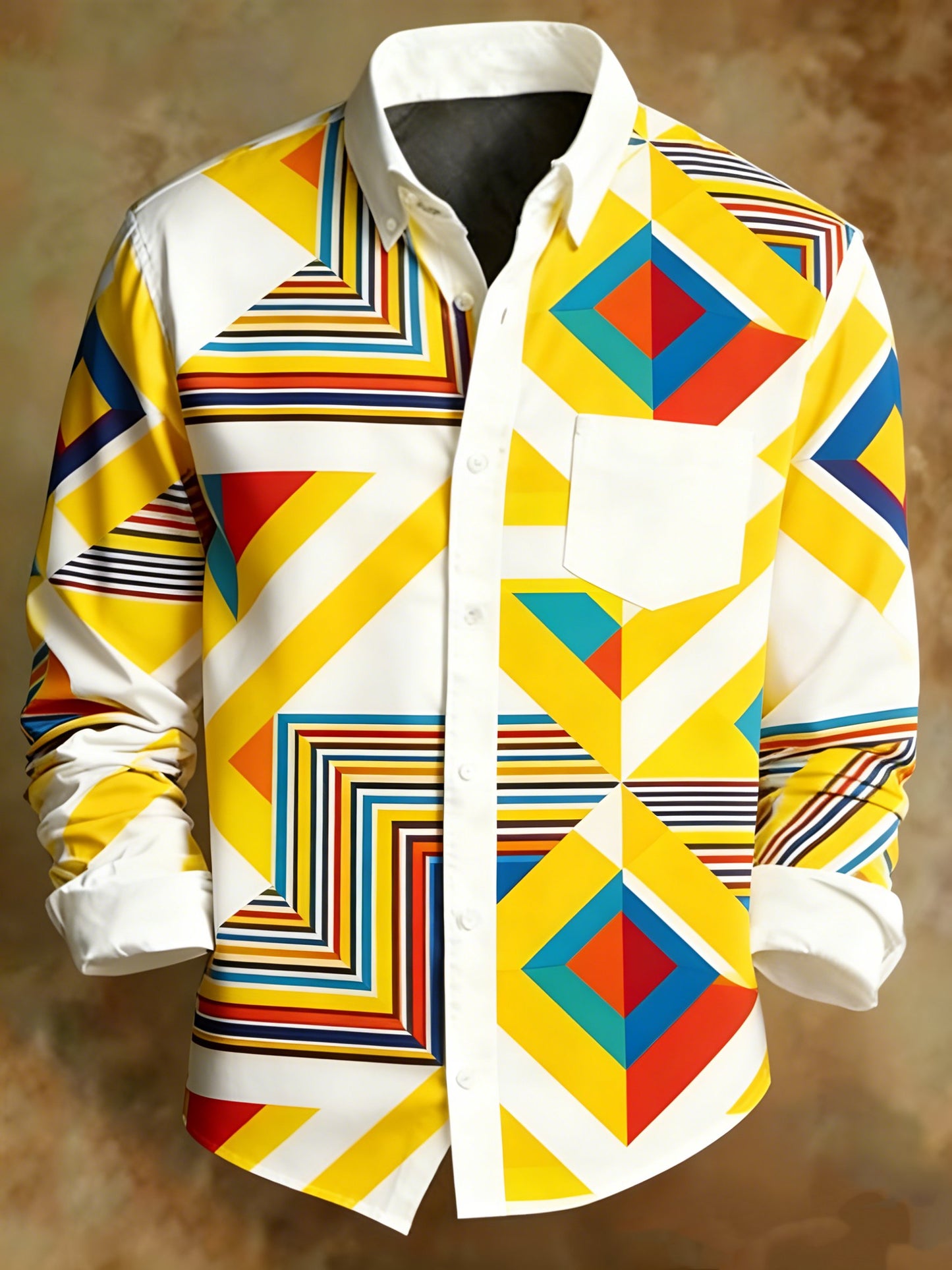 Men's Retro Abstract Geometry Print Business Style Shirt