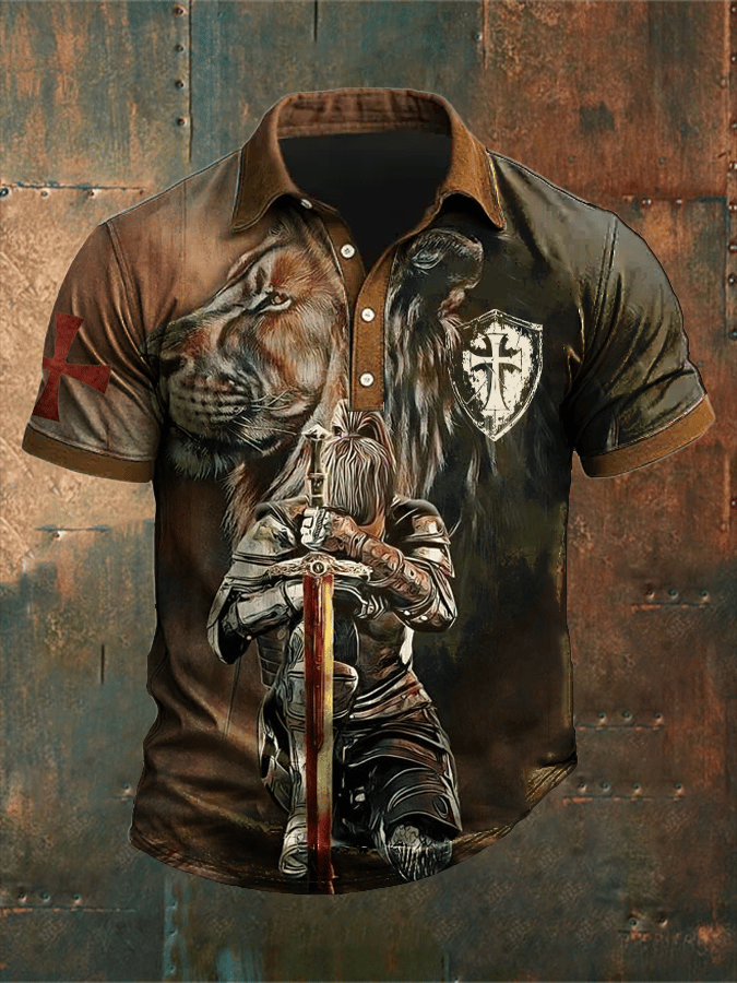 Men'S Retro Put On The Full Armor Of Godd Faith Printed POLO Shirt