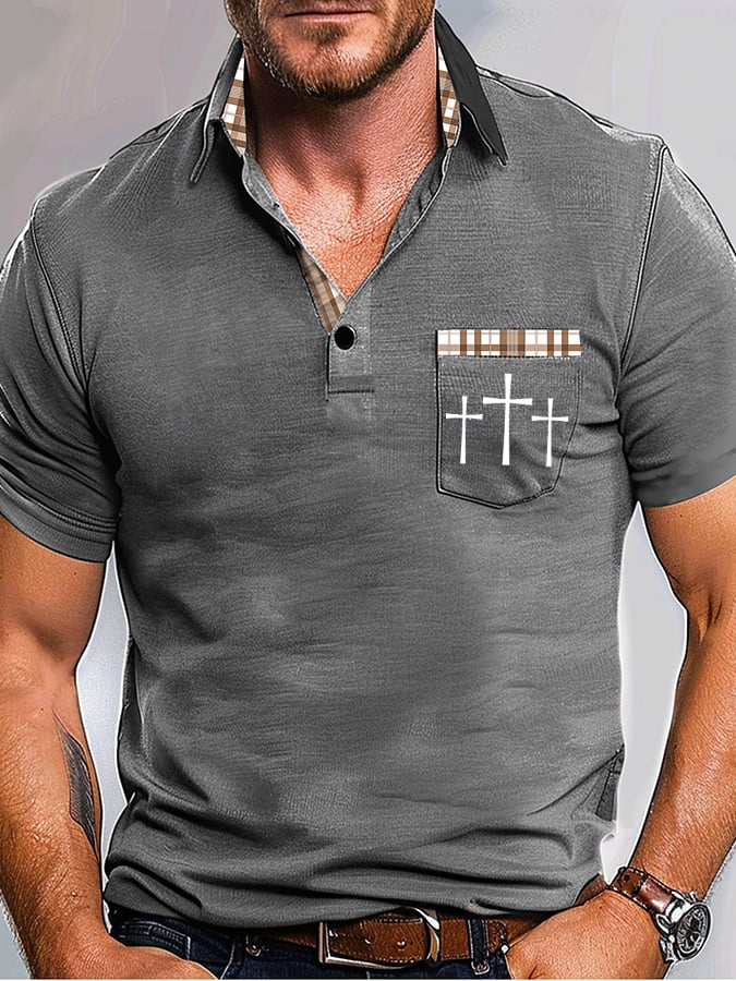 Men's Retro Faith  Casual Printed With Pocket Polo Shirt