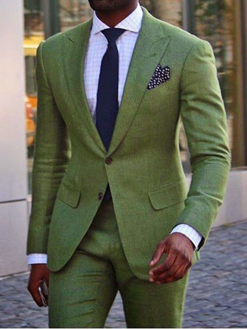 Men's Business Single-Breasted Solid Color Two-Piece Suit