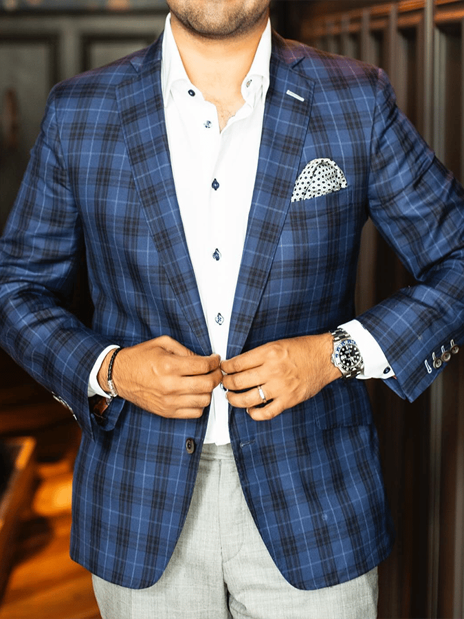Men's Vintage Single-Breasted Plaid Gentleman's Business Suit Jacket