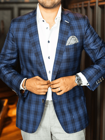 Men's Vintage Single-Breasted Plaid Gentleman's Business Suit Jacket