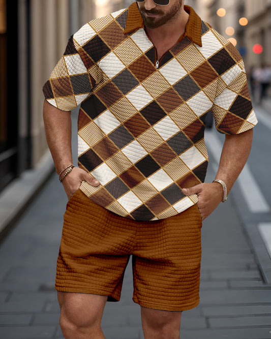Men's casual waffle texture summer Polo Set 032