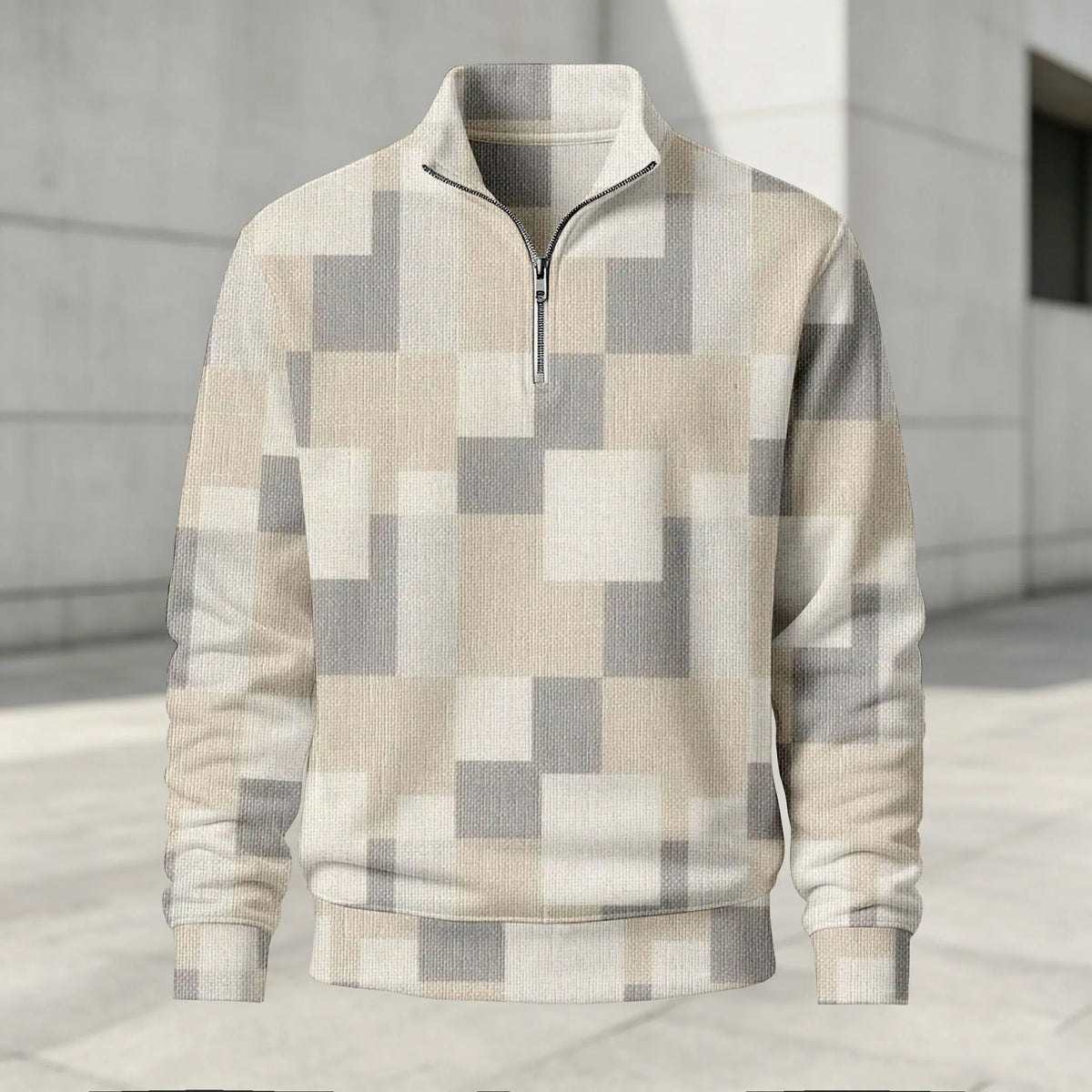 Men's Printed Stand-Up Collar Zip-Up Hoodie