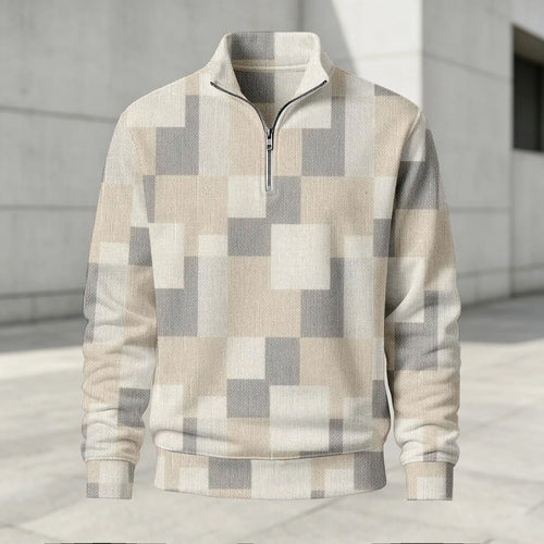 Men's Printed Stand-Up Collar Zip-Up Hoodie