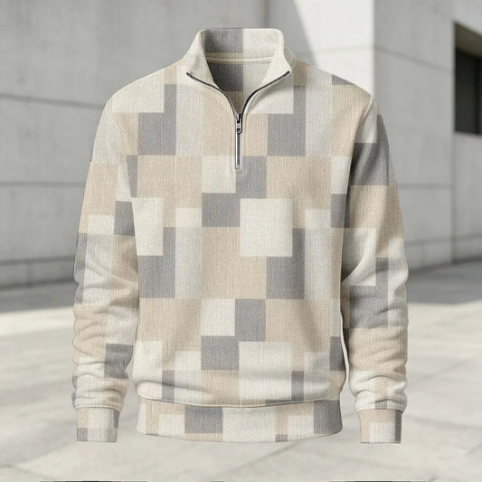 Men's Printed Stand-Up Collar Zip-Up Hoodie