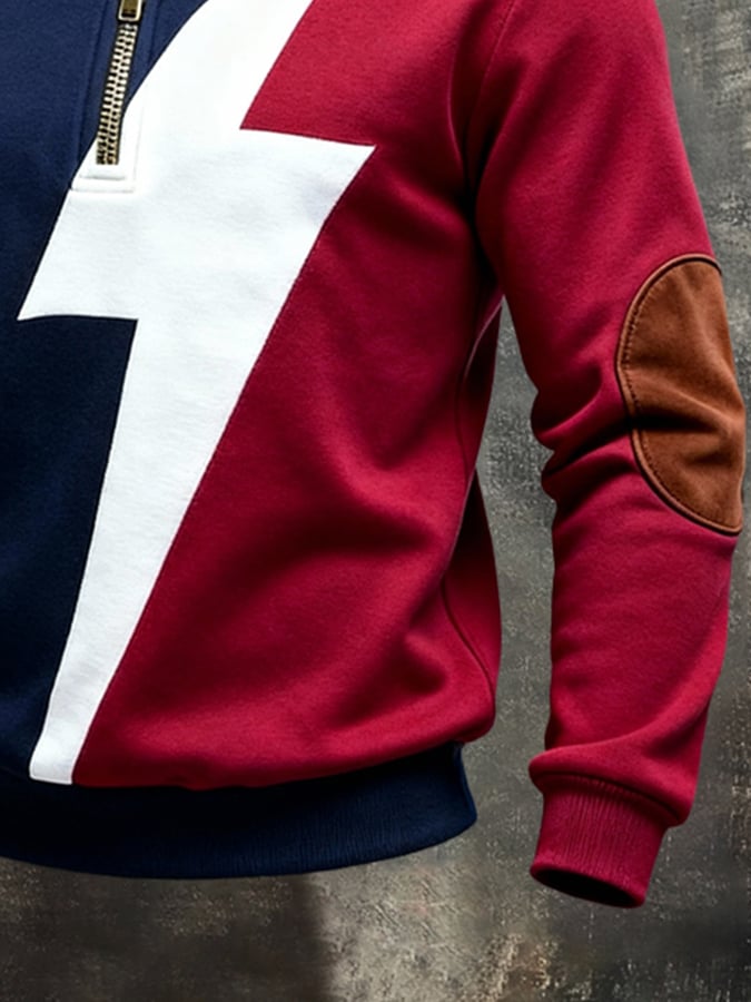 Men'S Vintage Color-Block Printed Zip-Up Sweatshirt