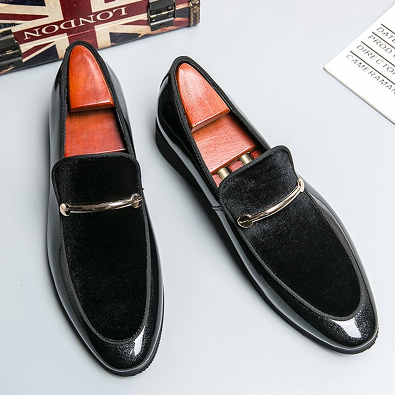 Fashion British Style Solid Color Patent Leather Suede Business Casual Leather Shoes