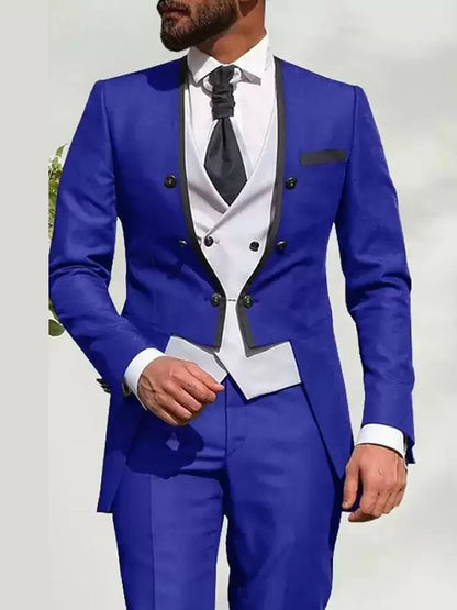 Casual Business Banquet Color Contrast Suit Dress Pants Vest Three Piece Set