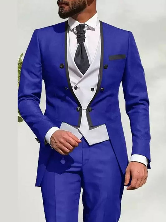 Casual Business Banquet Color Contrast Suit Dress Pants Vest Three Piece Set
