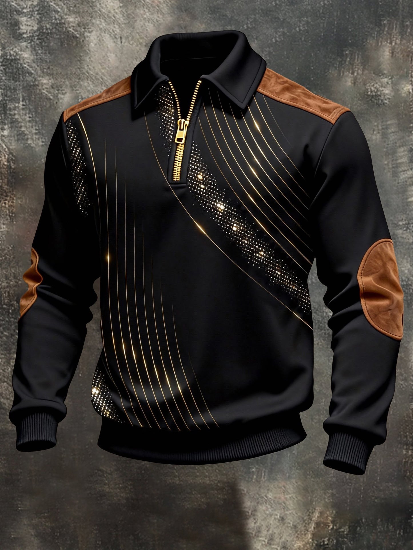 Men's Vintage Color-Block Printed Zip-Up Hoodie