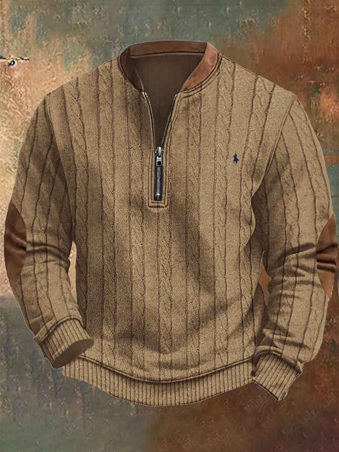 Men's Retro Business Print Zip Collar Sweatshirt