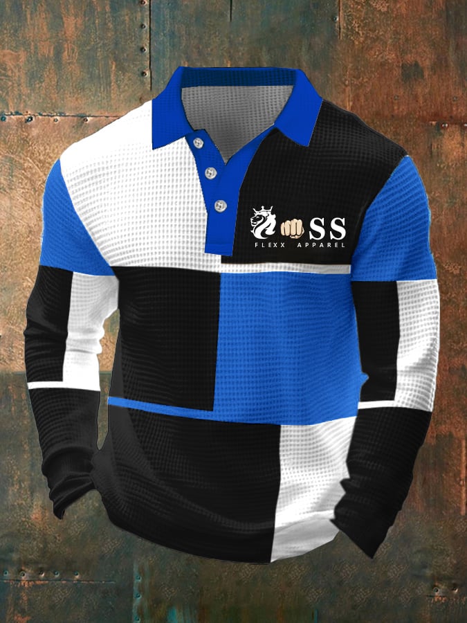 Men's Business Style Contrast Waffle Polo Shirt