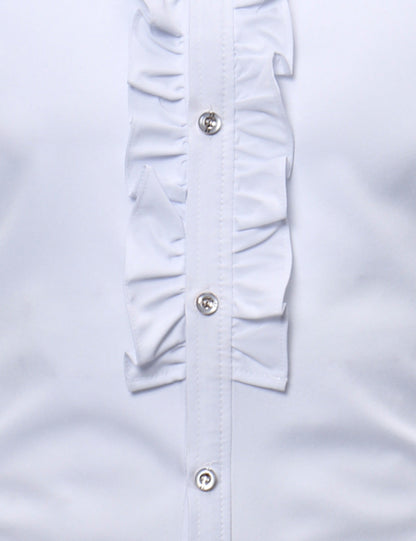 Men's Stand Collar Lace Solid Color Long Sleeve Tuxedo Dress Shirt
