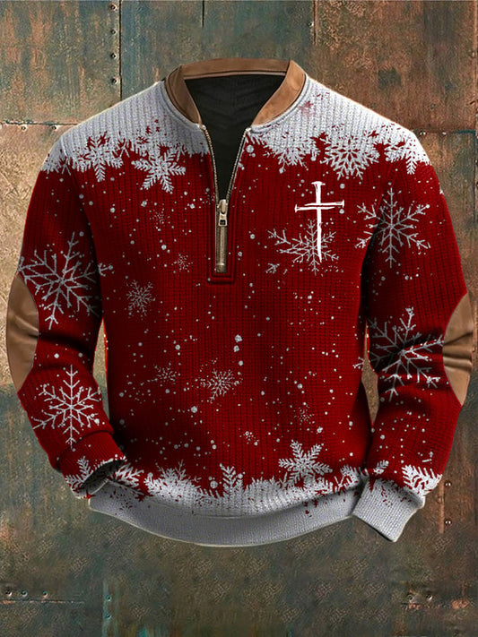 Men's Casual Christmas Faith Knit Sweatshirt